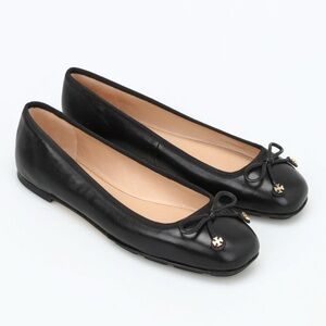 Tory Burch Laila Driver Ballet Flats Black Square Toe Bows Size 9.5